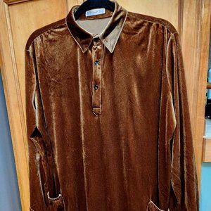 Retro appearing but New Golden Brown Velvet Shirt Style Tunic